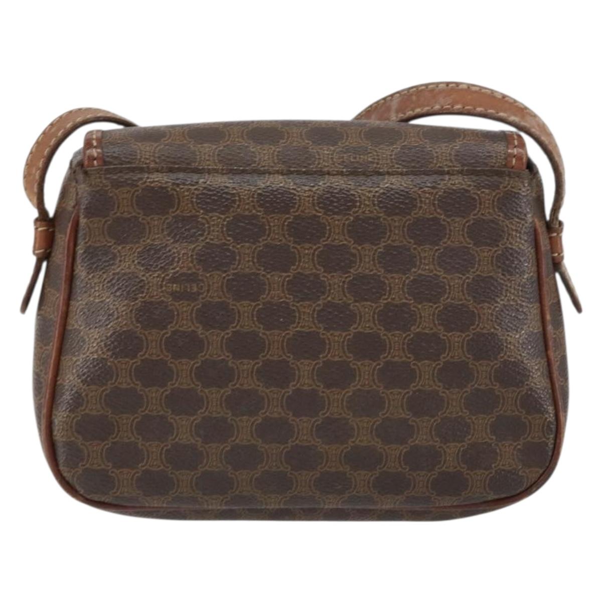 CELINE Macadam Canvas Shoulder Bag PVC Leather Brown Gold Auth 157688