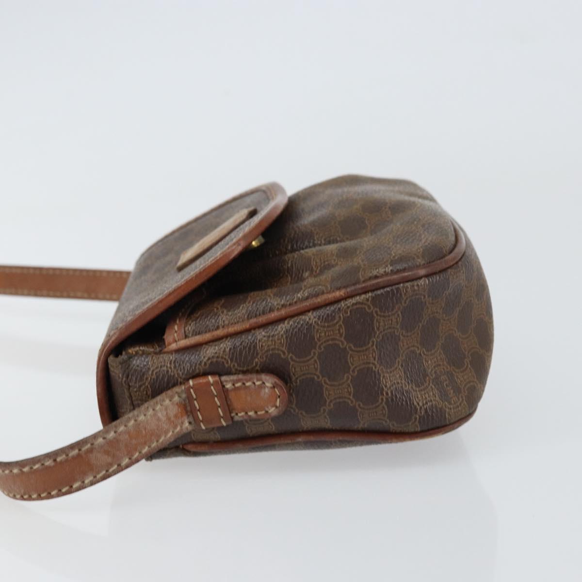 CELINE Macadam Canvas Shoulder Bag PVC Leather Brown Gold Auth 157688