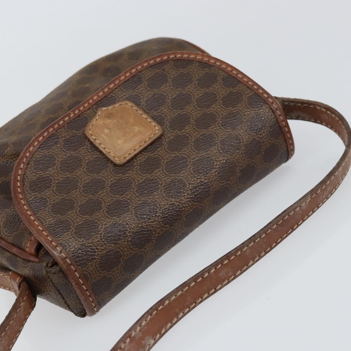 CELINE Macadam Canvas Shoulder Bag PVC Leather Brown Gold Auth 157688