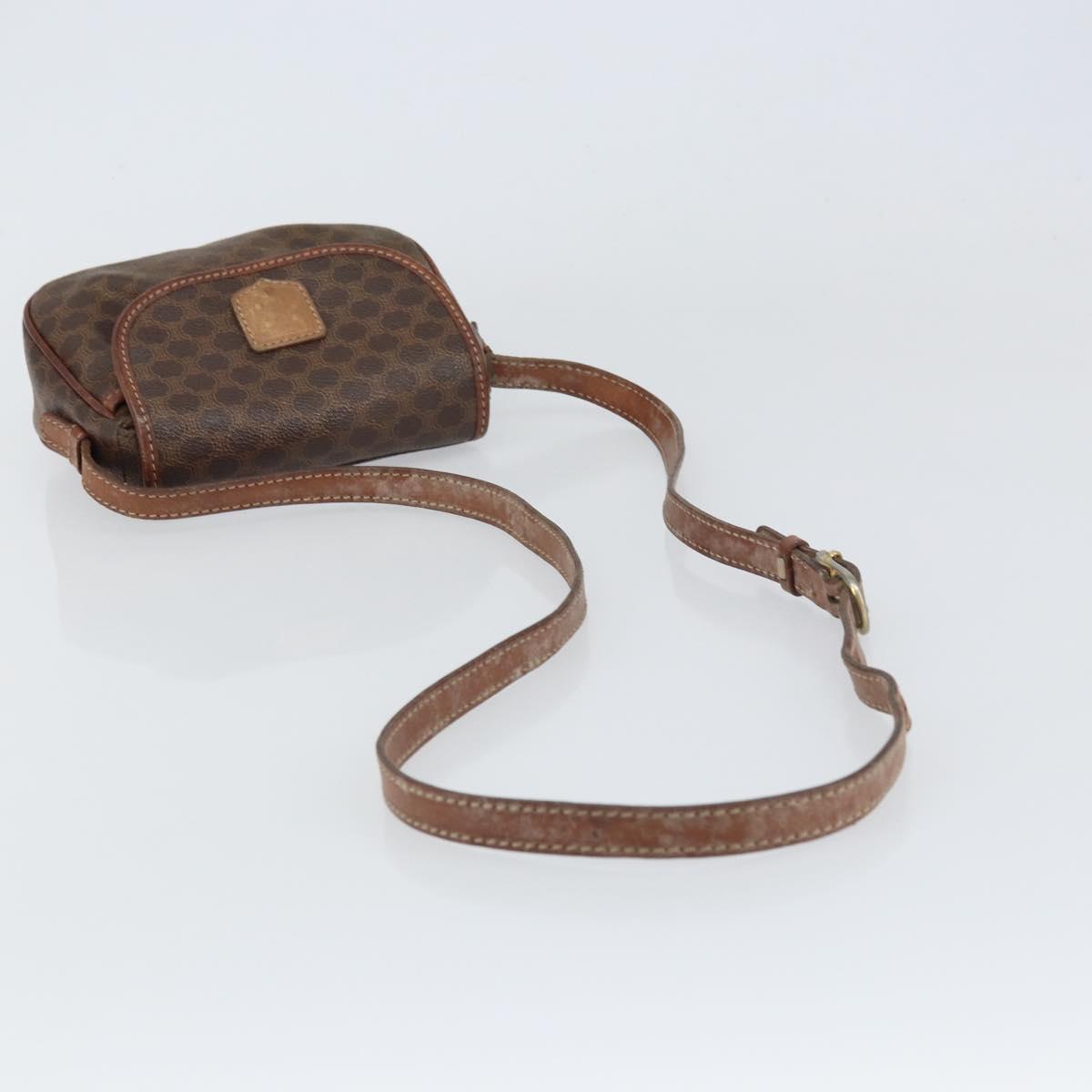 CELINE Macadam Canvas Shoulder Bag PVC Leather Brown Gold Auth 157688