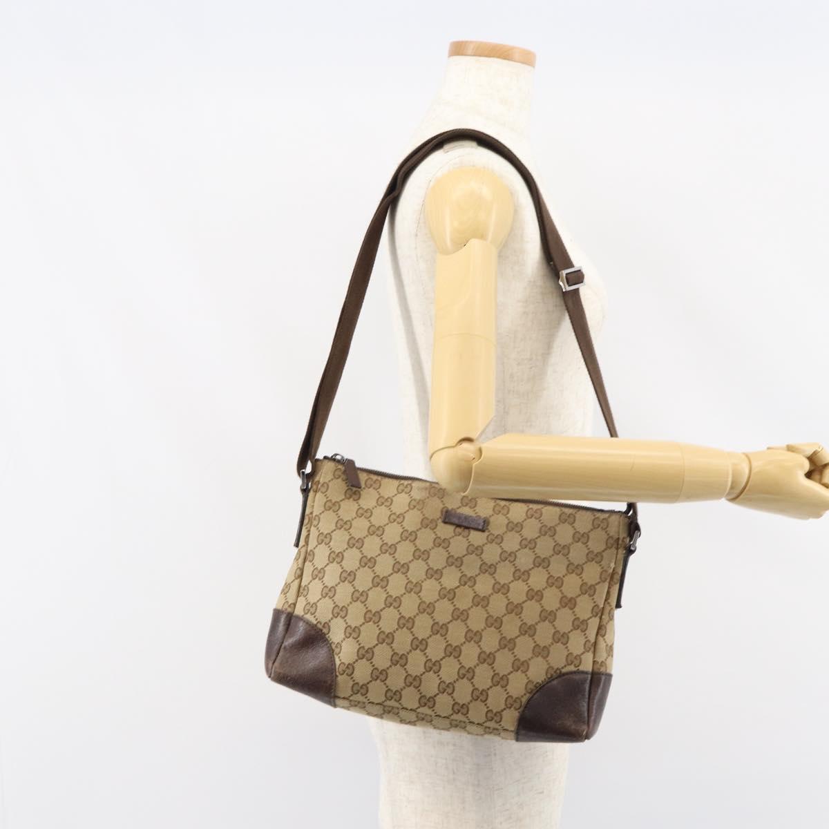 GUCCI GG Canvas Shoulder Bag Beige Silver 114273 Auth 157746