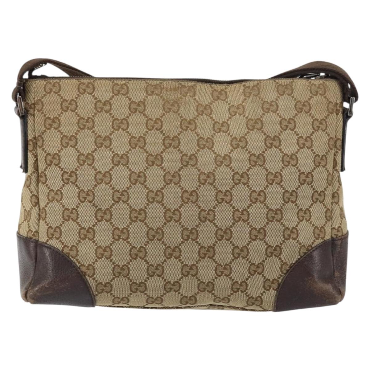 GUCCI GG Canvas Shoulder Bag Beige Silver 114273 Auth 157746