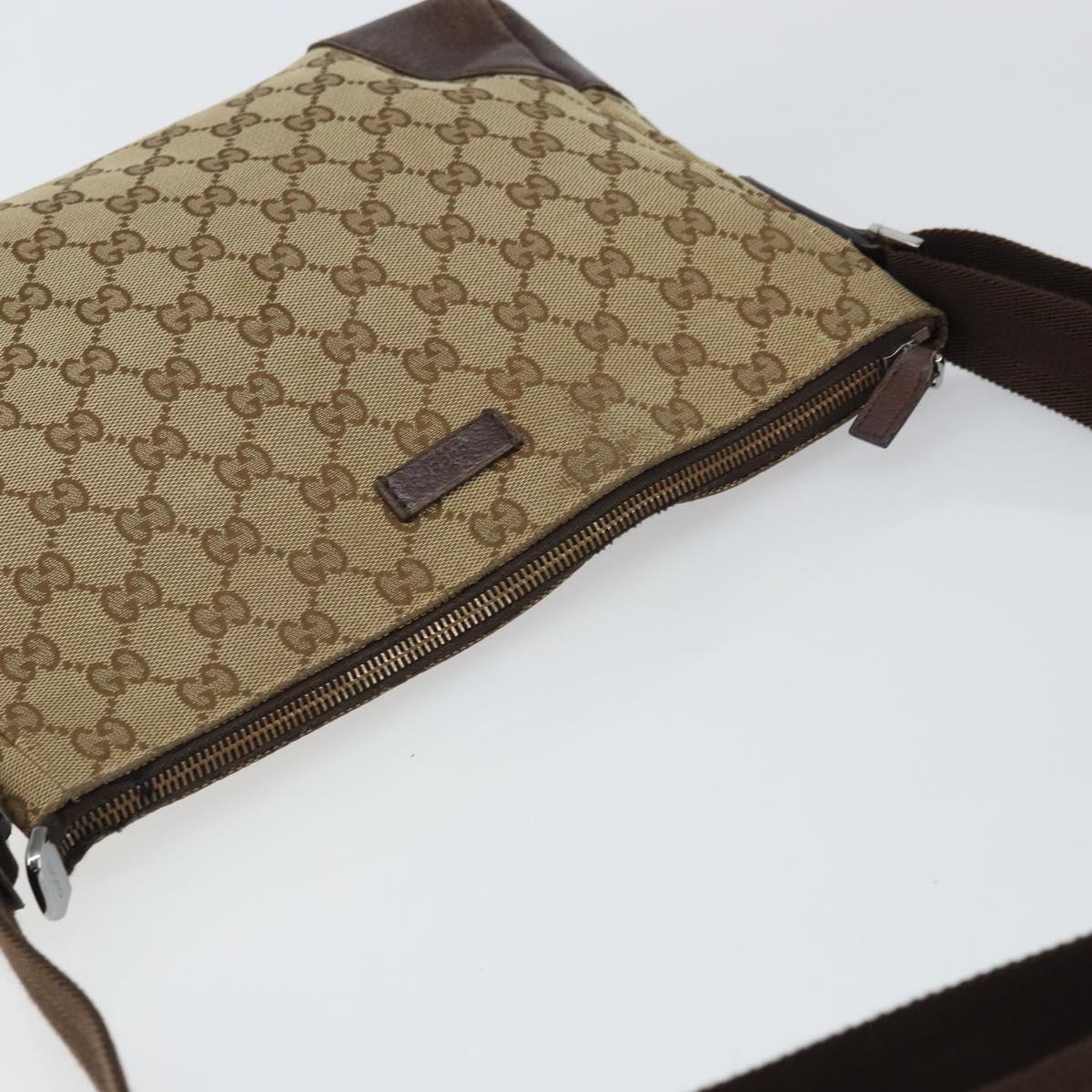 GUCCI GG Canvas Shoulder Bag Beige Silver 114273 Auth 157746
