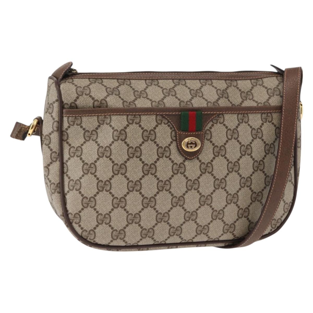 GUCCI GG Supreme Web Sherry Line Bag PVC Beige Gold 89 02 077 Auth 157750