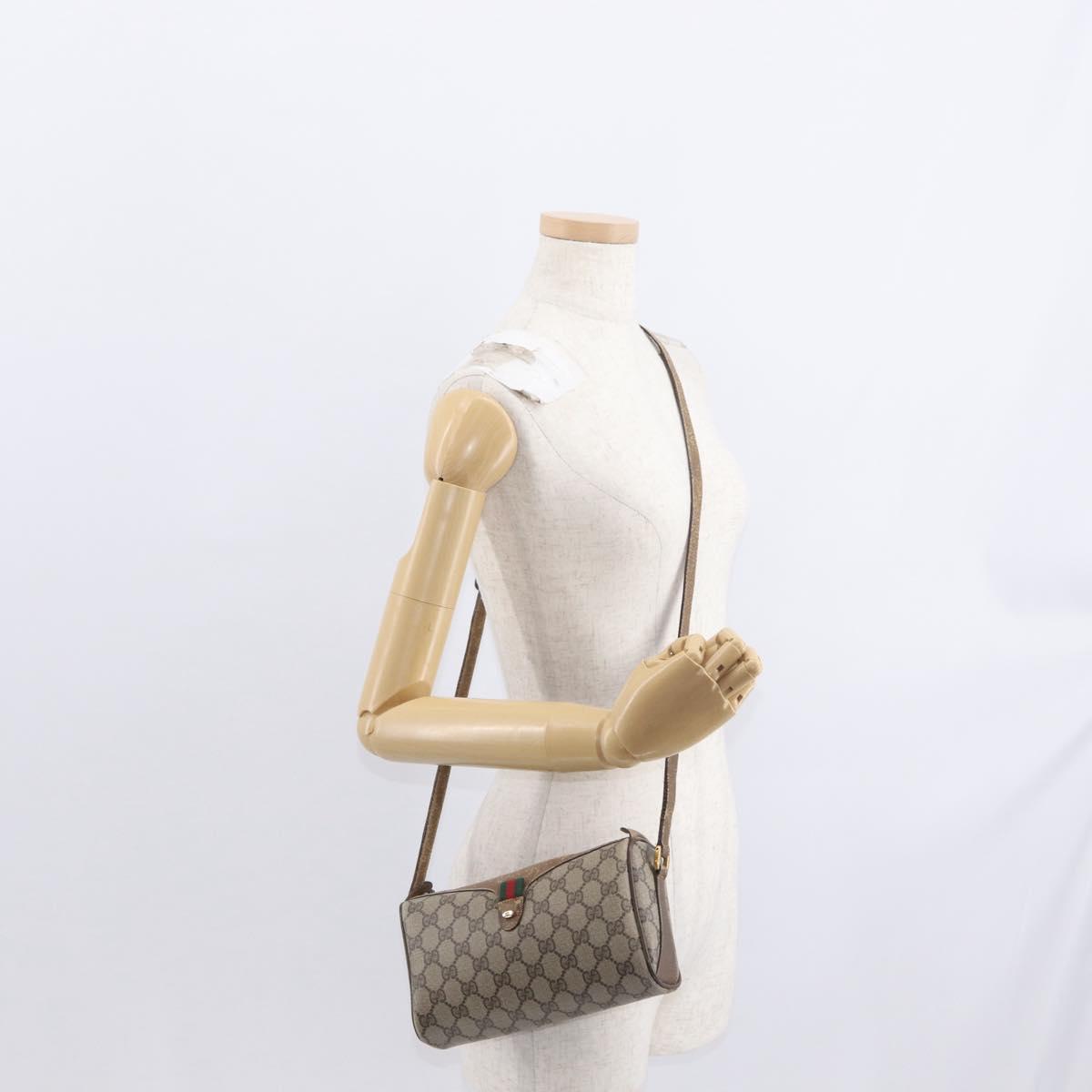 GUCCI GG Supreme Web Sherry Line Bag PVC Beige Gold 89 02 018 Auth 157752