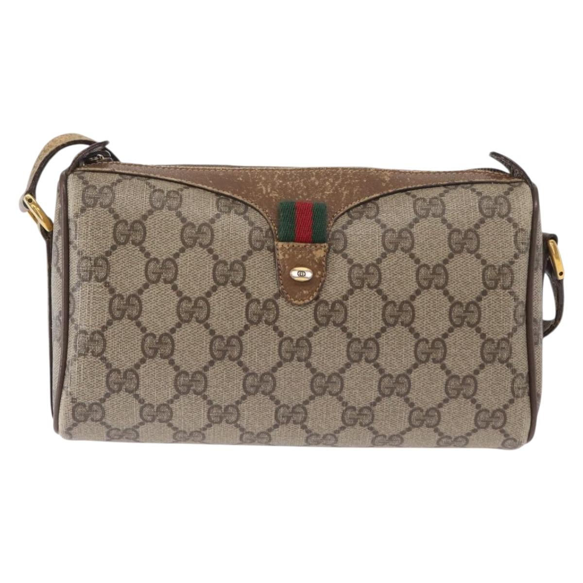GUCCI GG Supreme Web Sherry Line Bag PVC Beige Gold 89 02 018 Auth 157752
