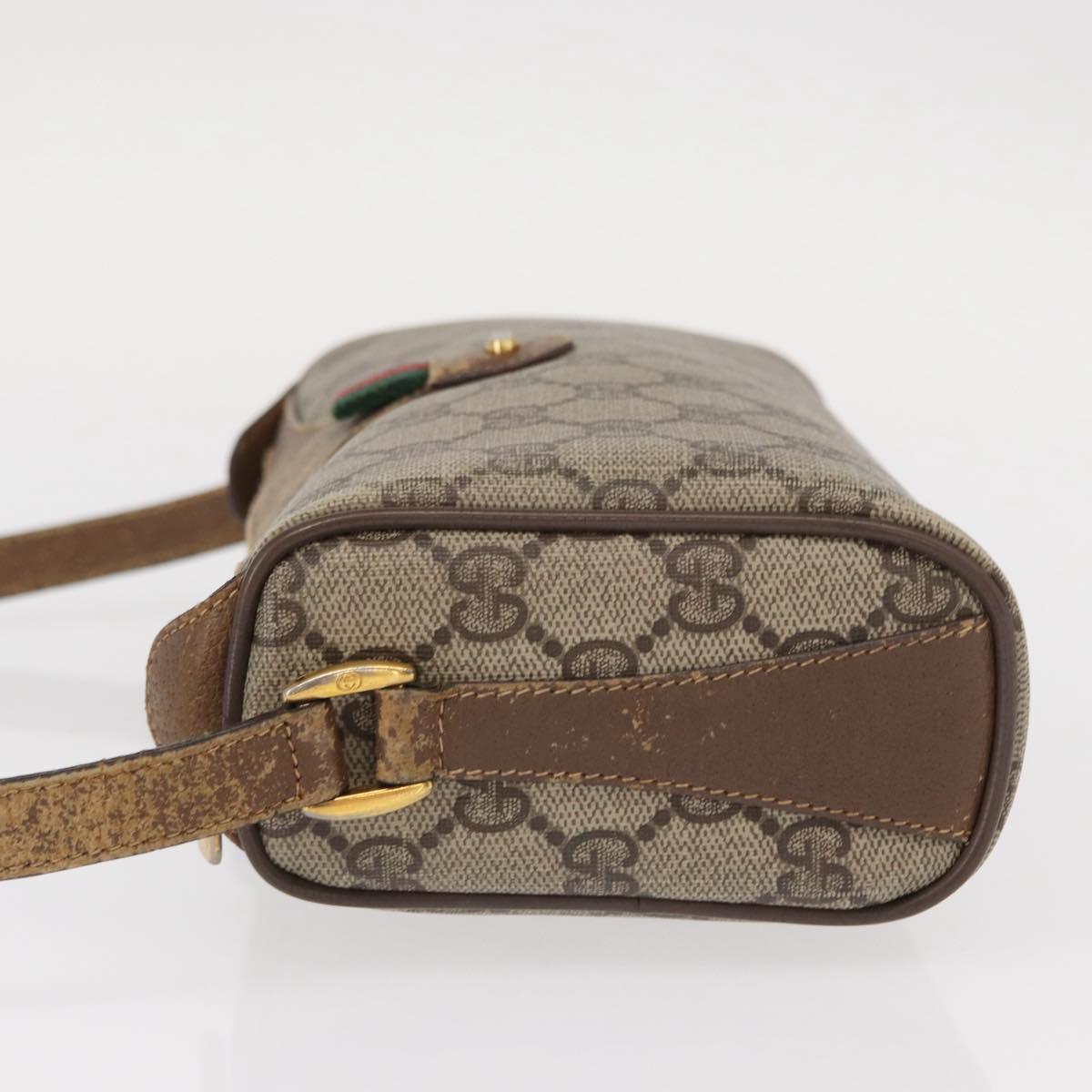 GUCCI GG Supreme Web Sherry Line Bag PVC Beige Gold 89 02 018 Auth 157752