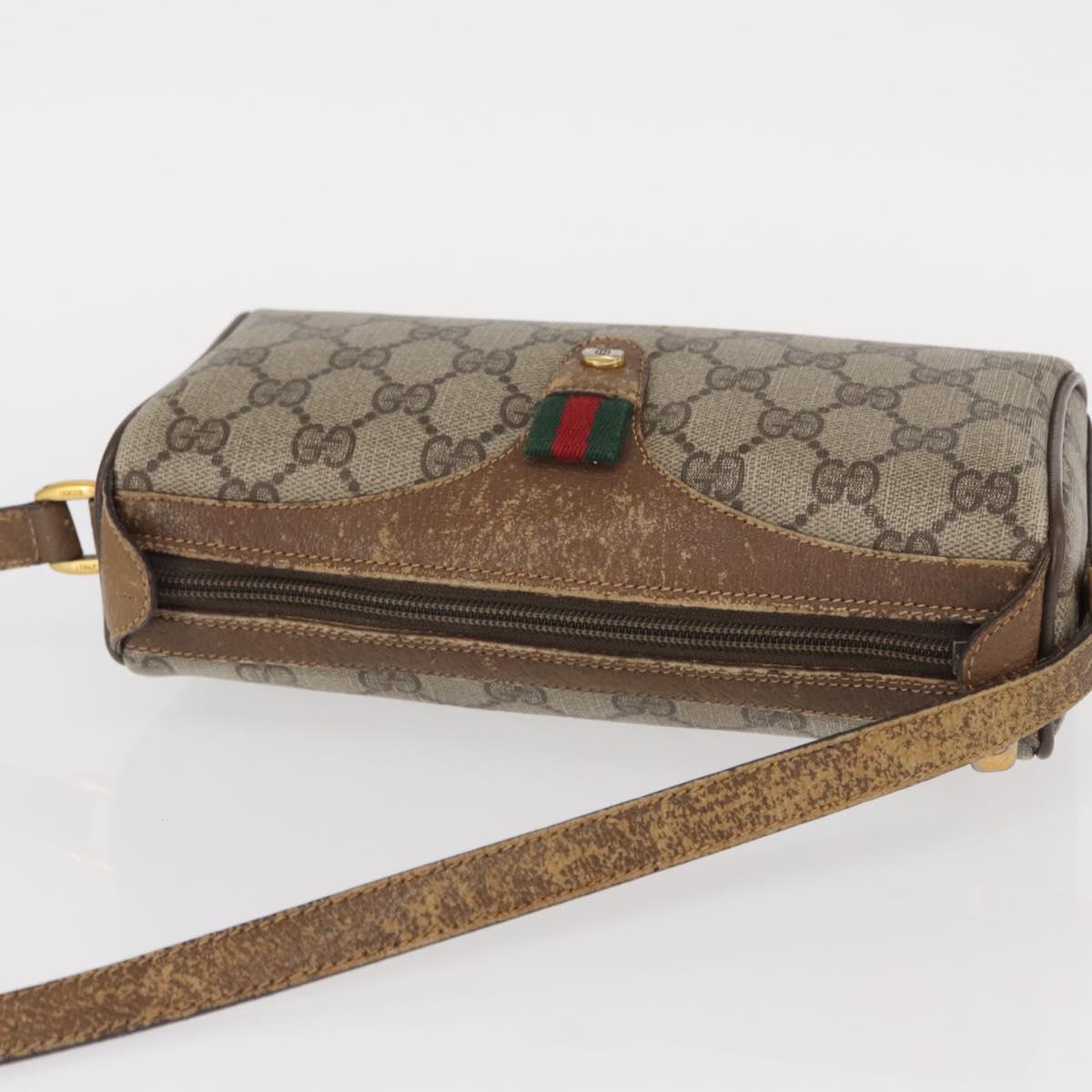 GUCCI GG Supreme Web Sherry Line Bag PVC Beige Gold 89 02 018 Auth 157752