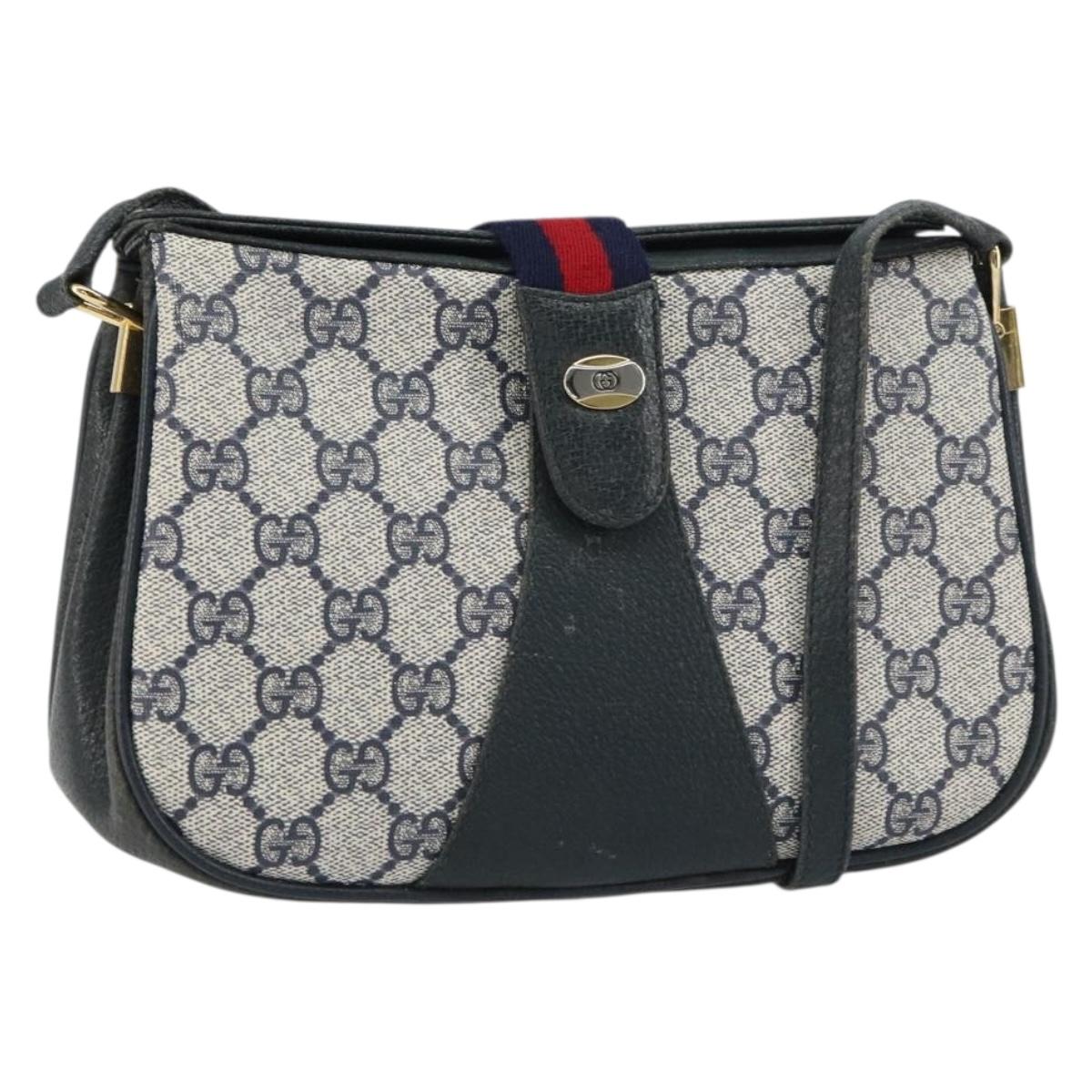 GUCCI GG Supreme Sherry Line Bag PVC Navy Gold Red 10 02 024 Auth 157757