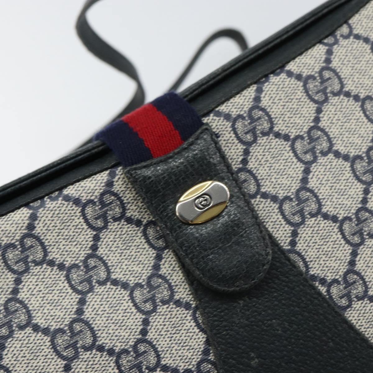 GUCCI GG Supreme Sherry Line Bag PVC Navy Gold Red 10 02 024 Auth 157757