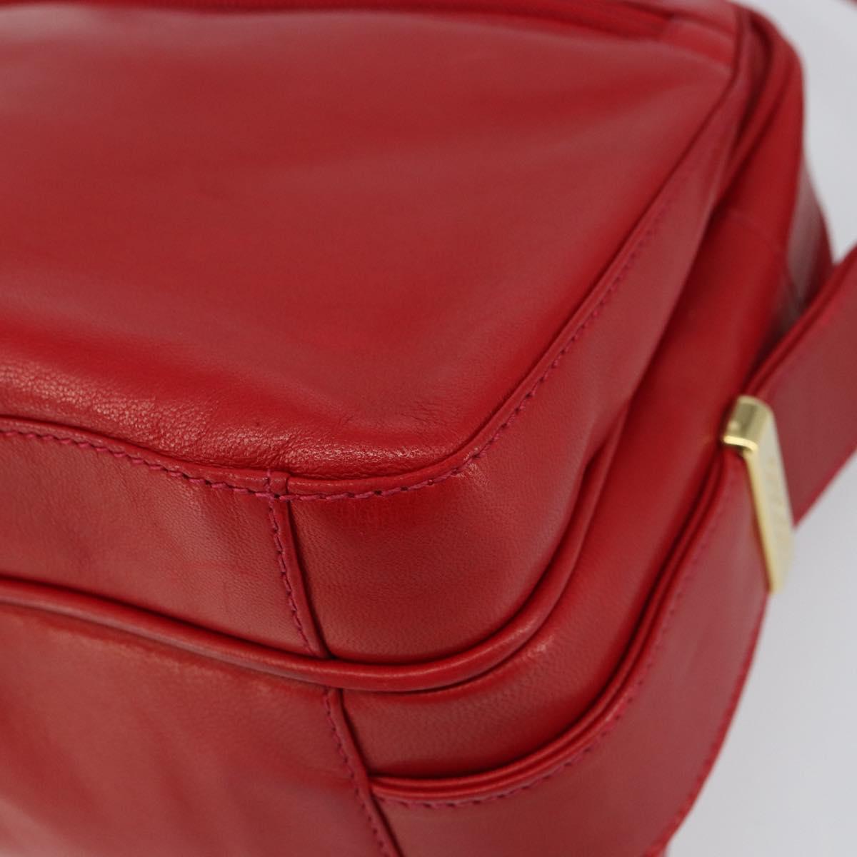 GUCCI Shoulder Bag Leather Red Gold Auth 157758