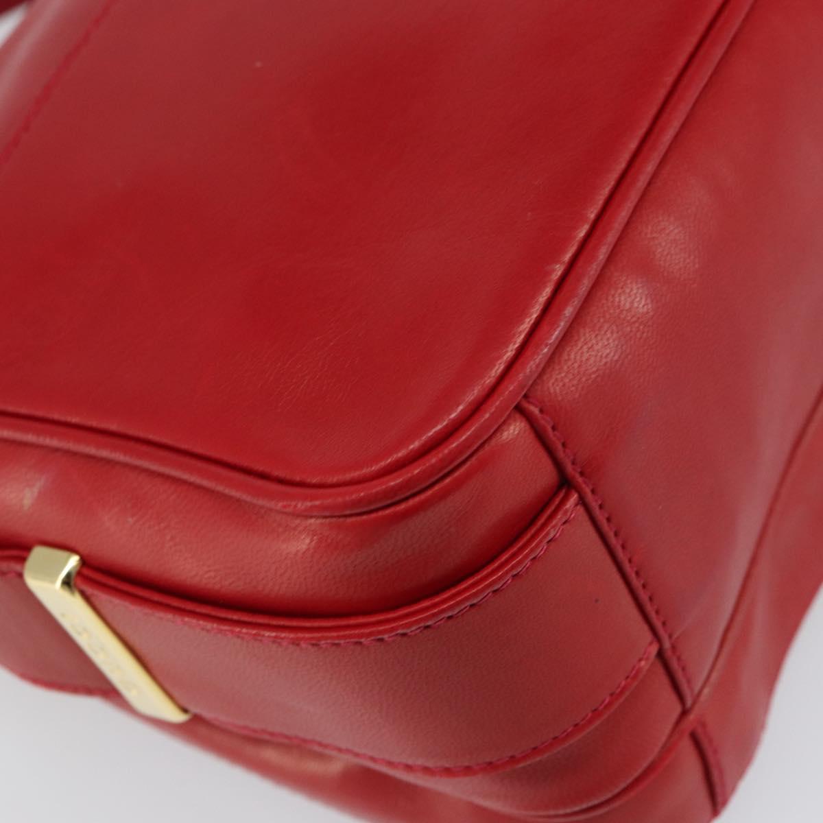 GUCCI Shoulder Bag Leather Red Gold Auth 157758