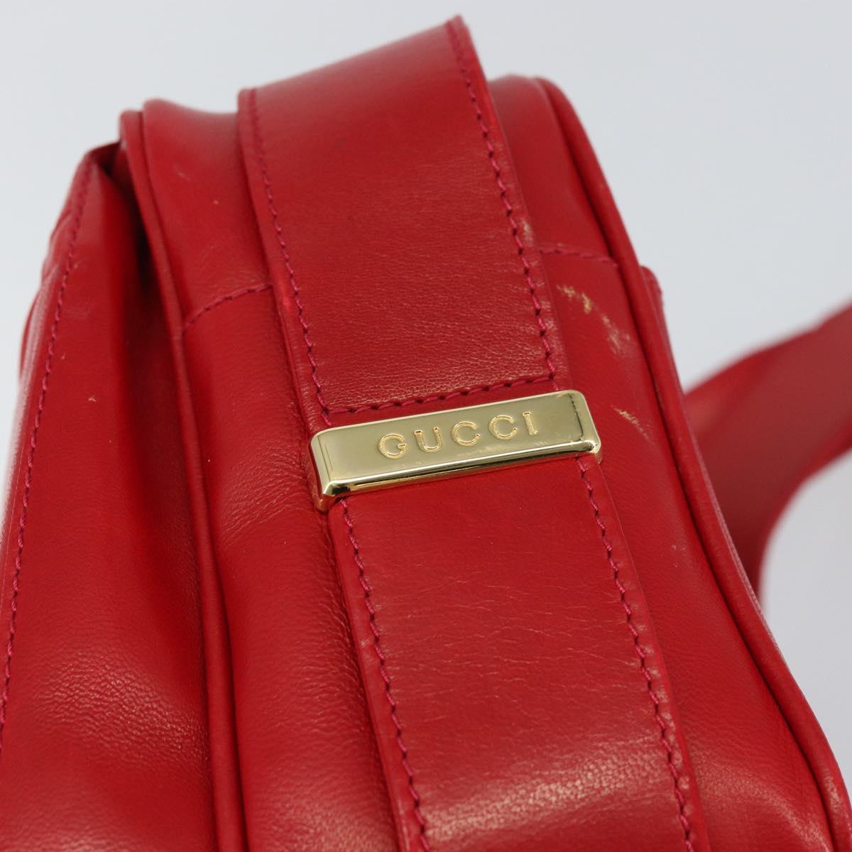 GUCCI Shoulder Bag Leather Red Gold Auth 157758