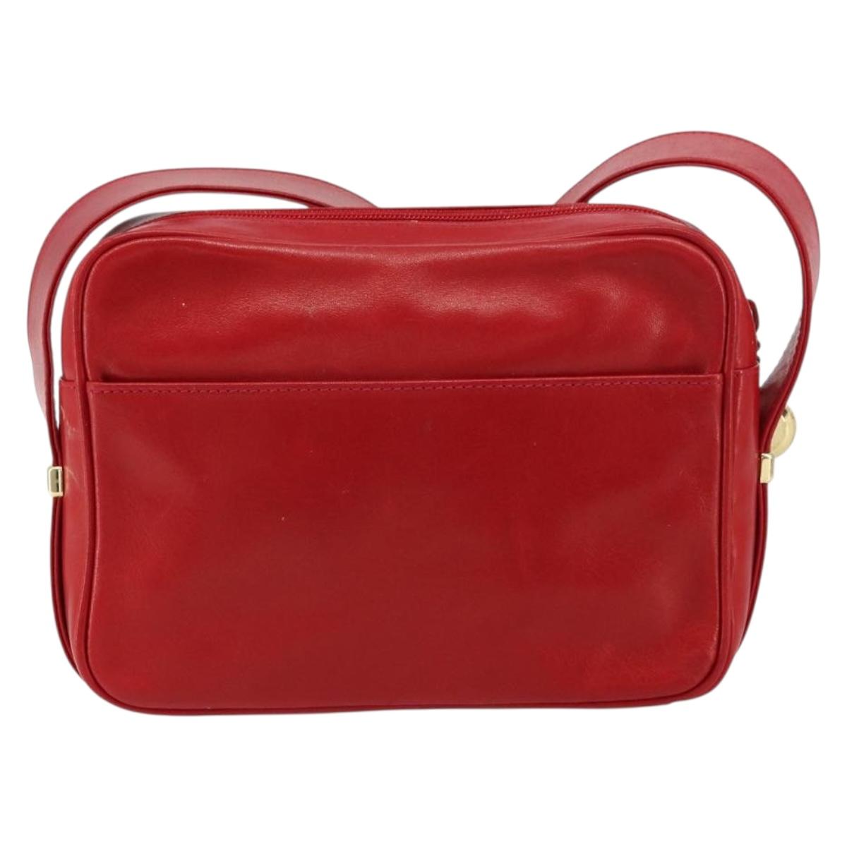 GUCCI Shoulder Bag Leather Red Gold Auth 157758