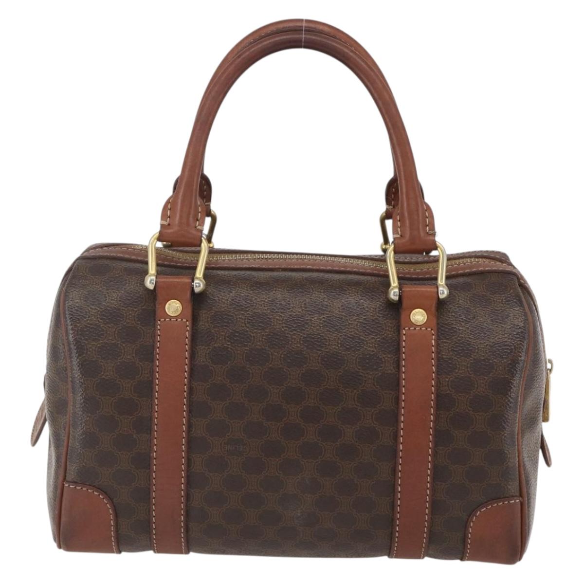 CELINE Macadam Canvas Hand Bag PVC Leather Brown Gold Auth 157761