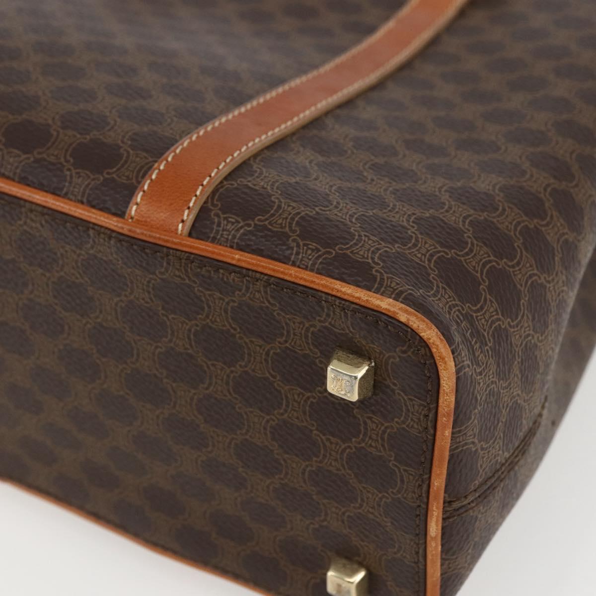 CELINE Macadam Canvas Hand Bag PVC Leather Brown Gold Auth 157762
