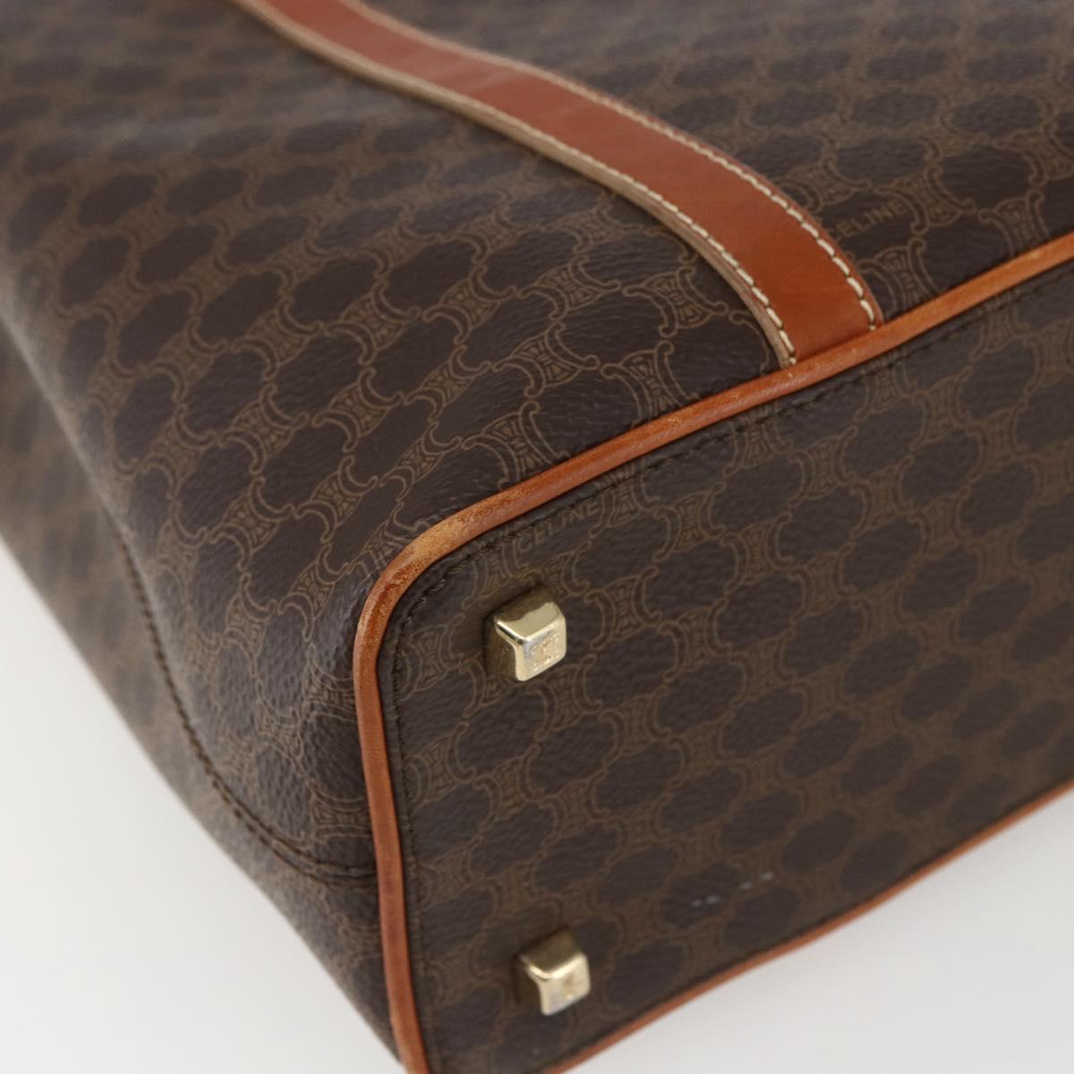 CELINE Macadam Canvas Hand Bag PVC Leather Brown Gold Auth 157762