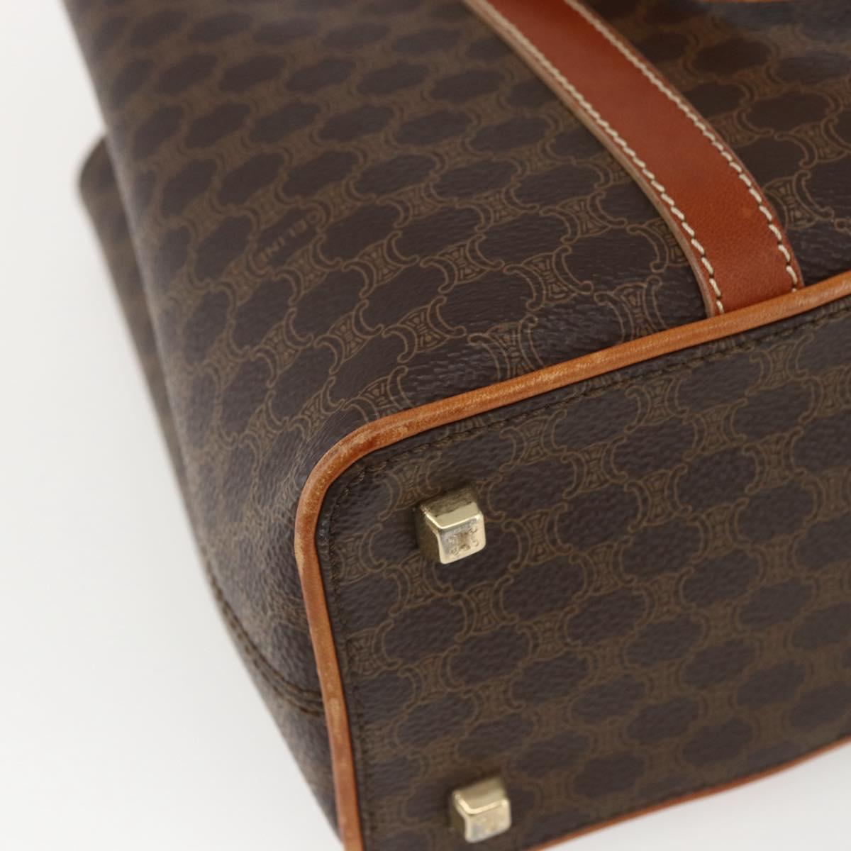 CELINE Macadam Canvas Hand Bag PVC Leather Brown Gold Auth 157762