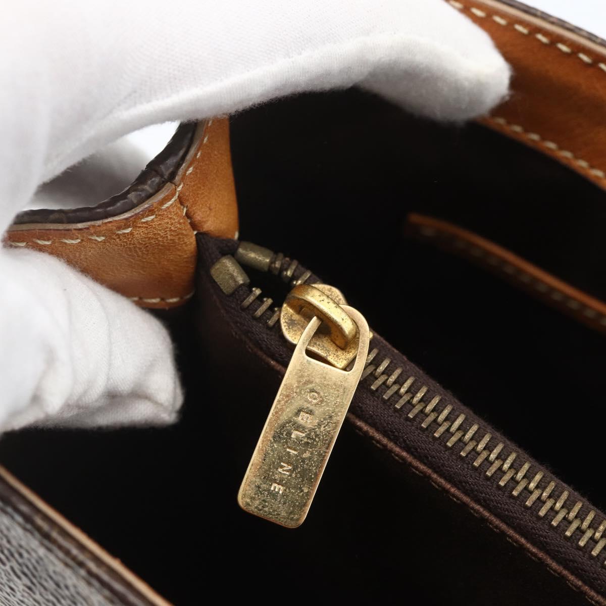 CELINE Macadam Canvas Hand Bag PVC Leather Brown Gold Auth 157762