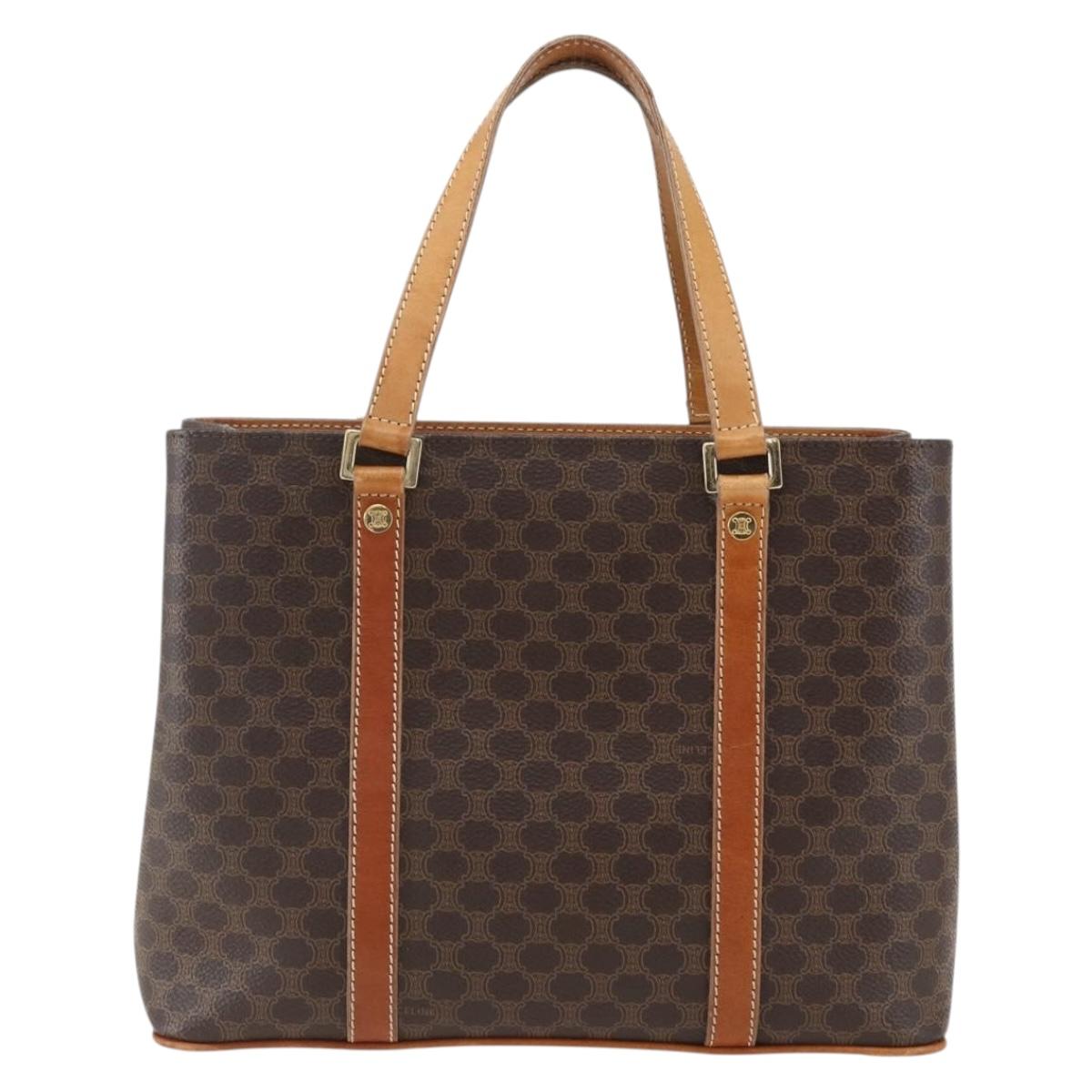 CELINE Macadam Canvas Hand Bag PVC Leather Brown Gold Auth 157762