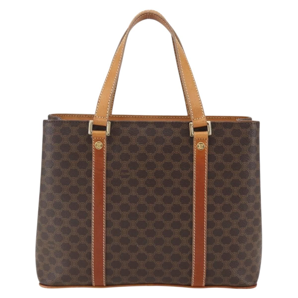 CELINE Macadam Canvas Hand Bag PVC Leather Brown Gold Auth 157762