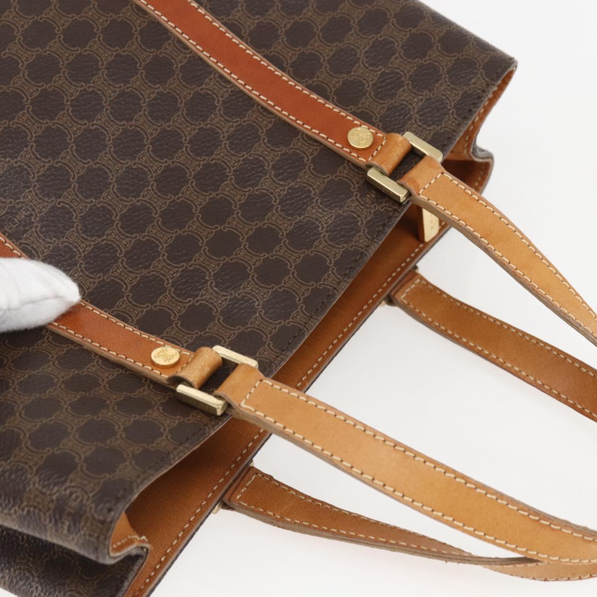 CELINE Macadam Canvas Hand Bag PVC Leather Brown Gold Auth 157762