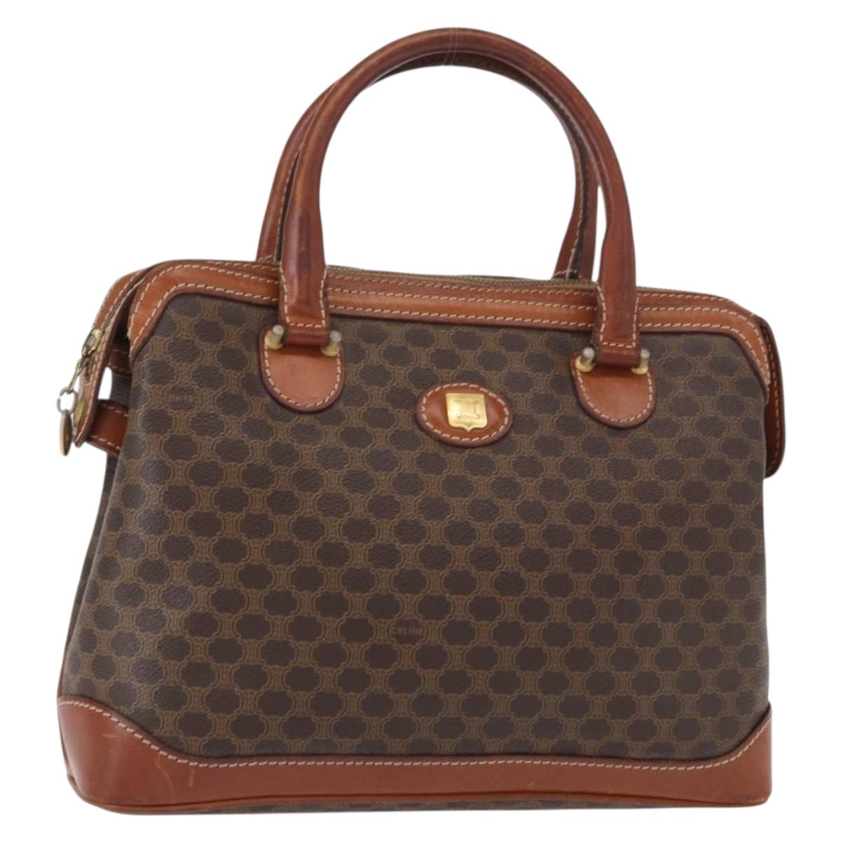CELINE Macadam Canvas Hand Bag PVC Leather Brown Gold Auth 157764