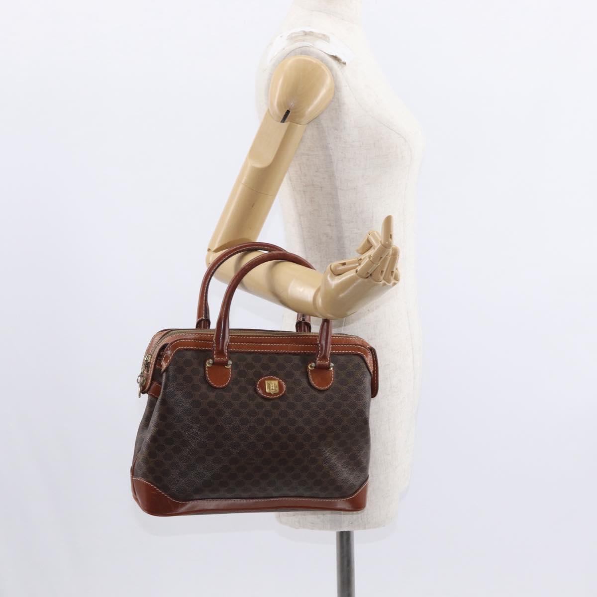 CELINE Macadam Canvas Hand Bag PVC Leather Brown Gold Auth 157764