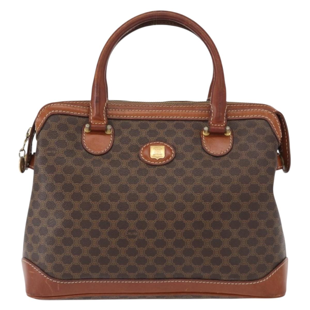CELINE Macadam Canvas Hand Bag PVC Leather Brown Gold Auth 157764