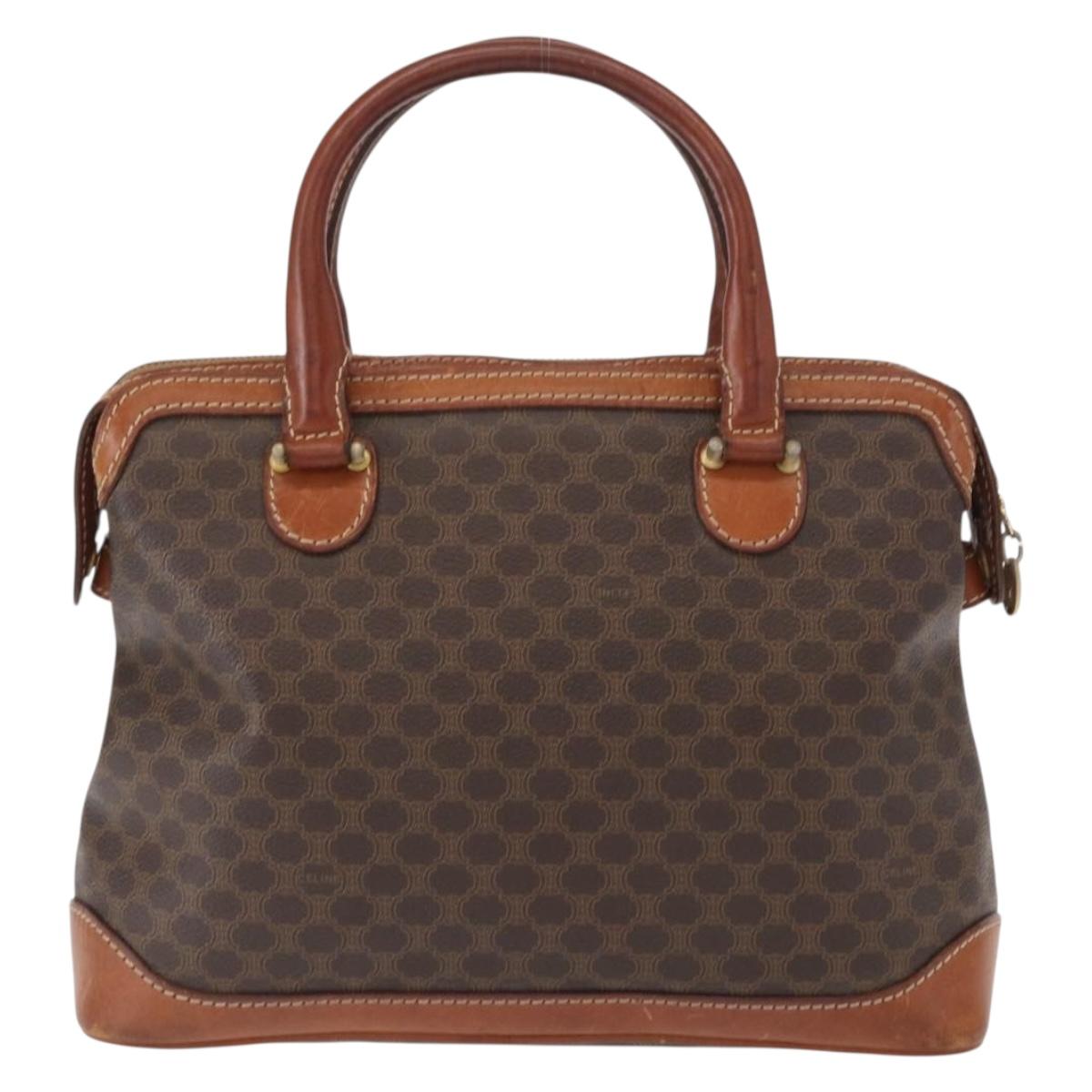 CELINE Macadam Canvas Hand Bag PVC Leather Brown Gold Auth 157764