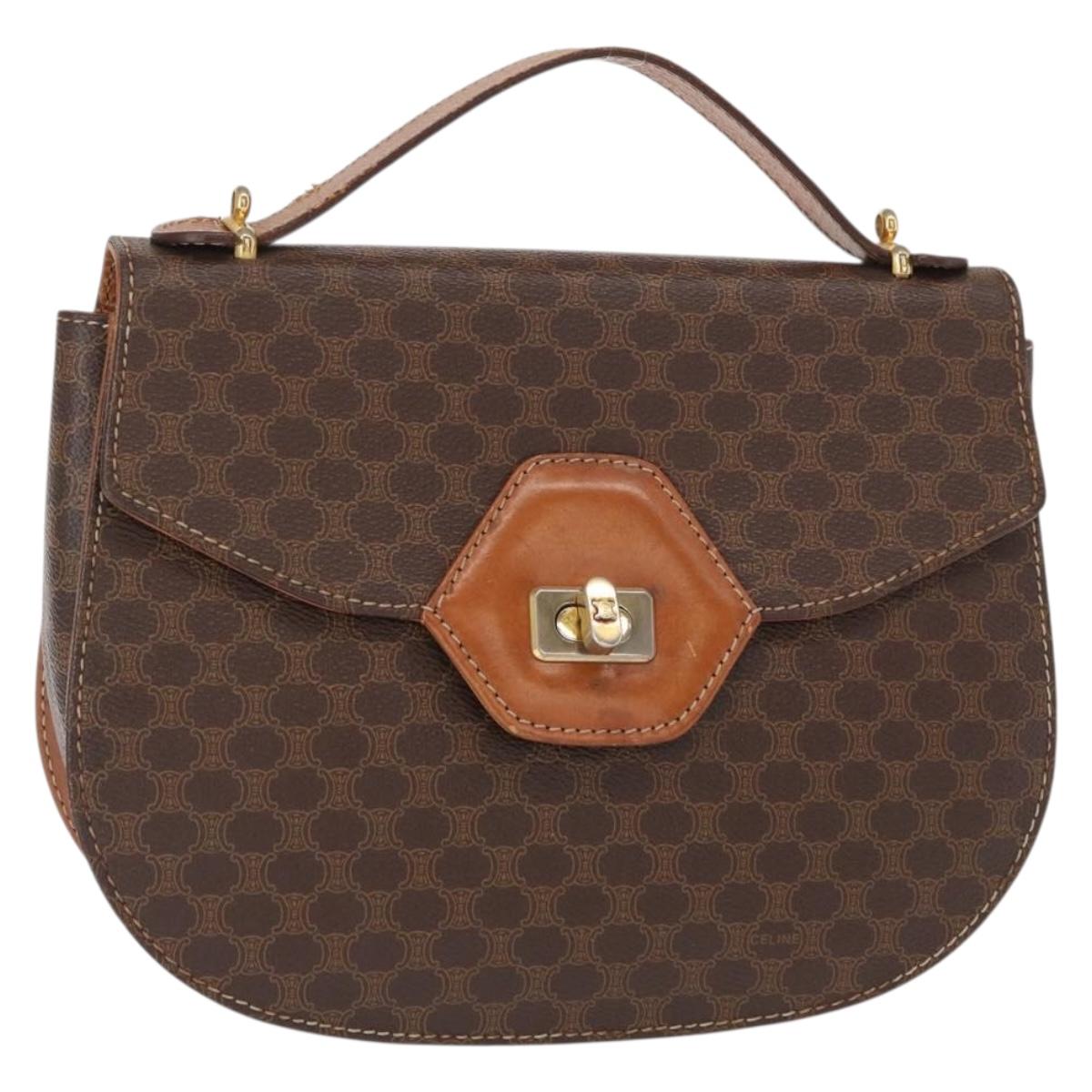 CELINE Macadam Canvas Hand Bag PVC Leather Brown Gold Auth 157765