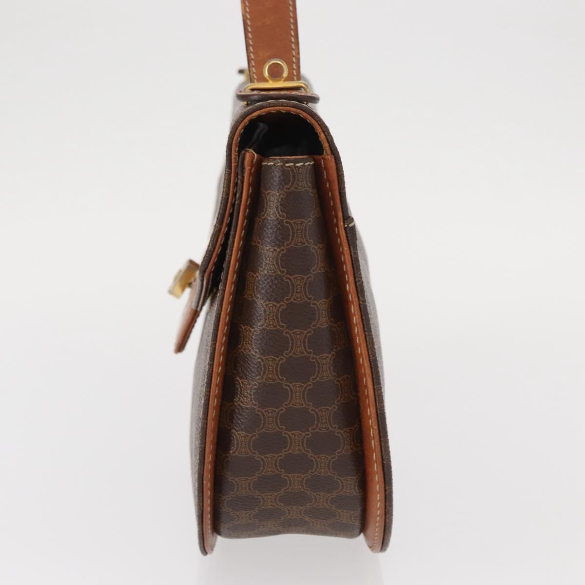 CELINE Macadam Canvas Hand Bag PVC Leather Brown Gold Auth 157765