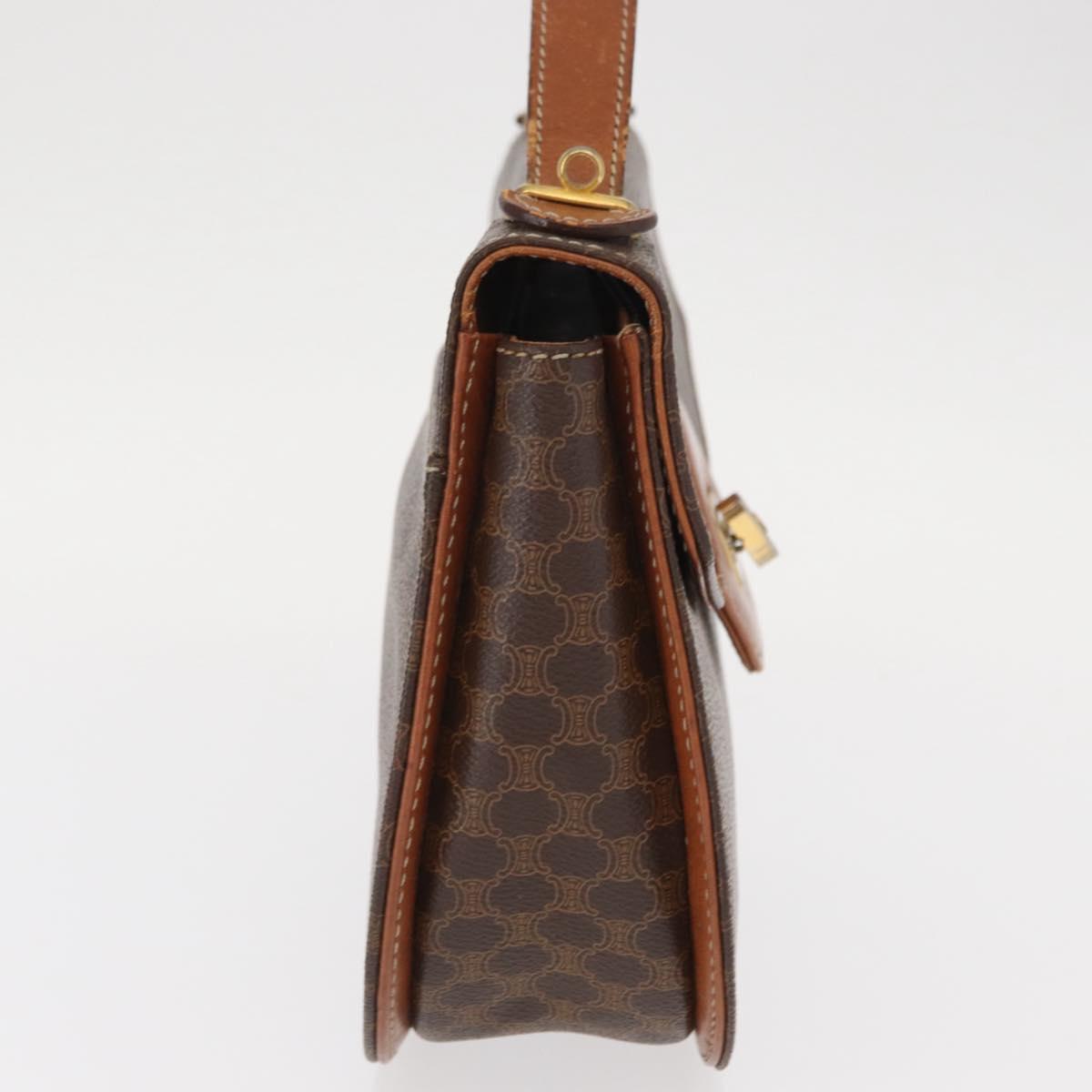 CELINE Macadam Canvas Hand Bag PVC Leather Brown Gold Auth 157765