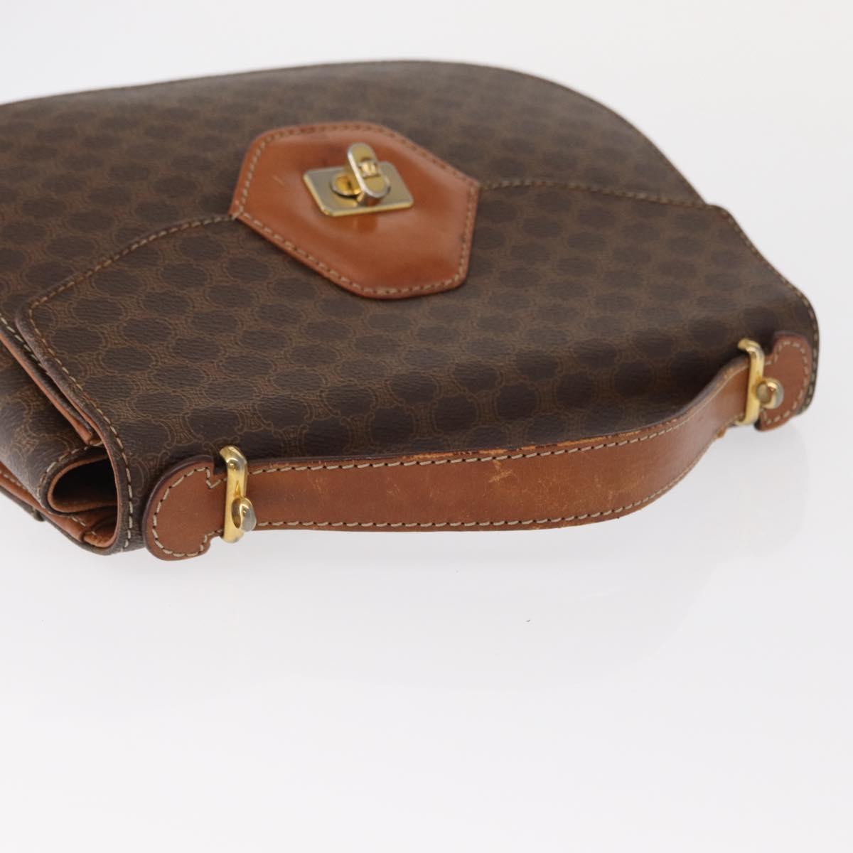 CELINE Macadam Canvas Hand Bag PVC Leather Brown Gold Auth 157765