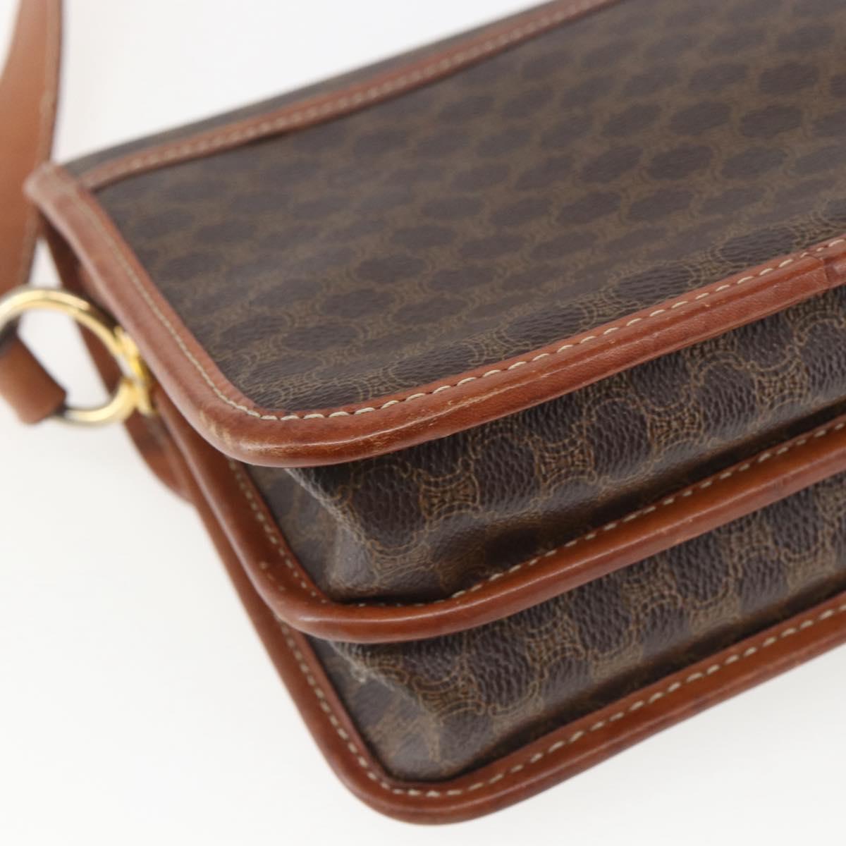 CELINE Macadam Canvas Shoulder Bag PVC Leather Brown Gold Auth 157766