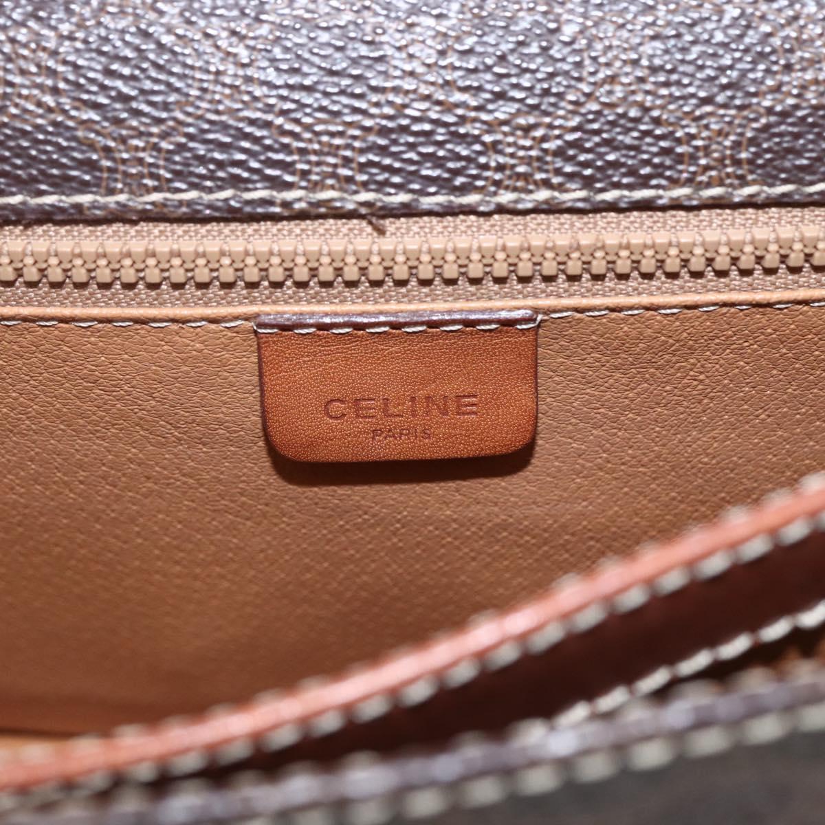 CELINE Macadam Canvas Shoulder Bag PVC Leather Brown Gold Auth 157766