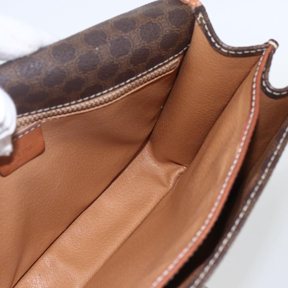 CELINE Macadam Canvas Shoulder Bag PVC Leather Brown Gold Auth 157766