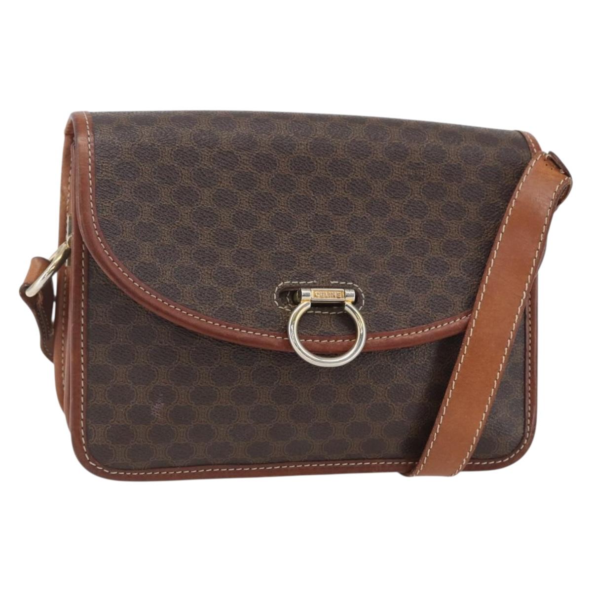 CELINE Macadam Canvas Shoulder Bag PVC Leather Brown Gold Auth 157766