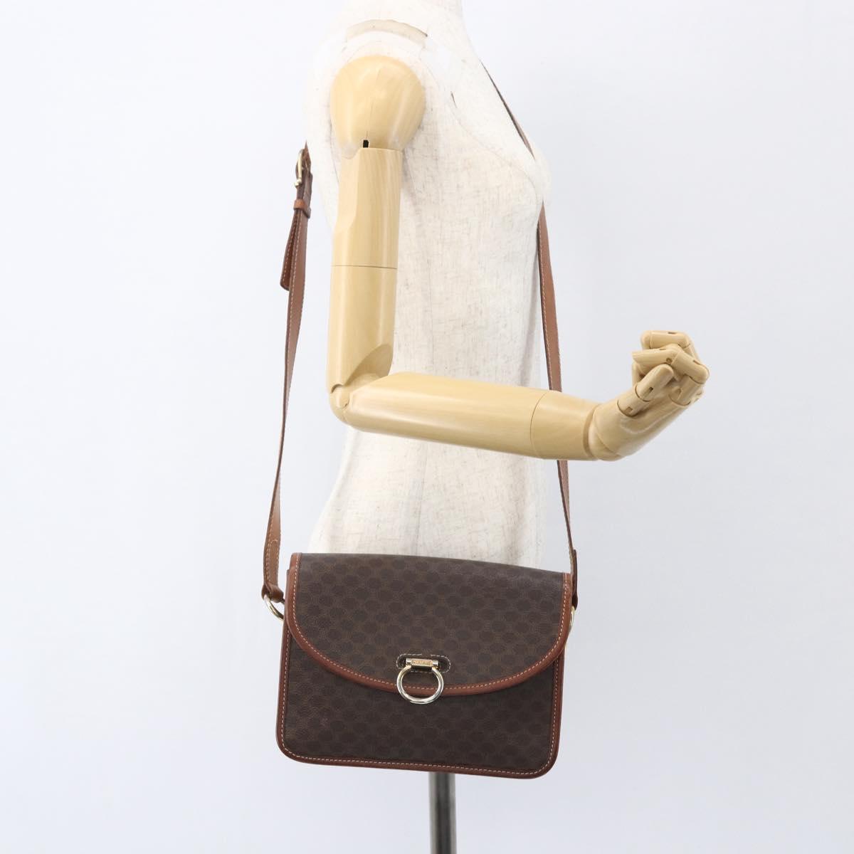 CELINE Macadam Canvas Shoulder Bag PVC Leather Brown Gold Auth 157766