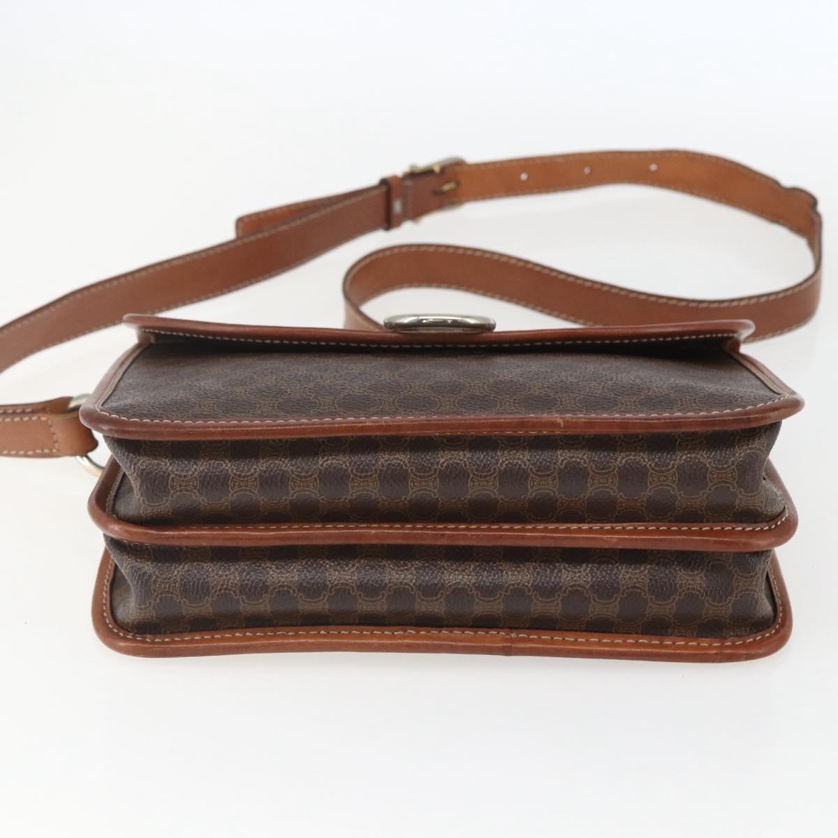 CELINE Macadam Canvas Shoulder Bag PVC Leather Brown Gold Auth 157766