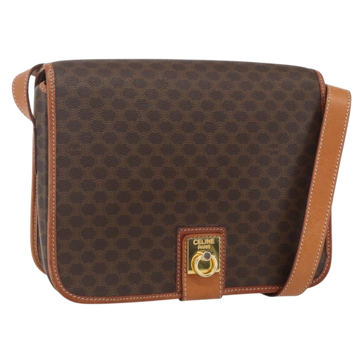 CELINE Macadam Canvas Shoulder Bag PVC Leather Brown Gold Auth 157767