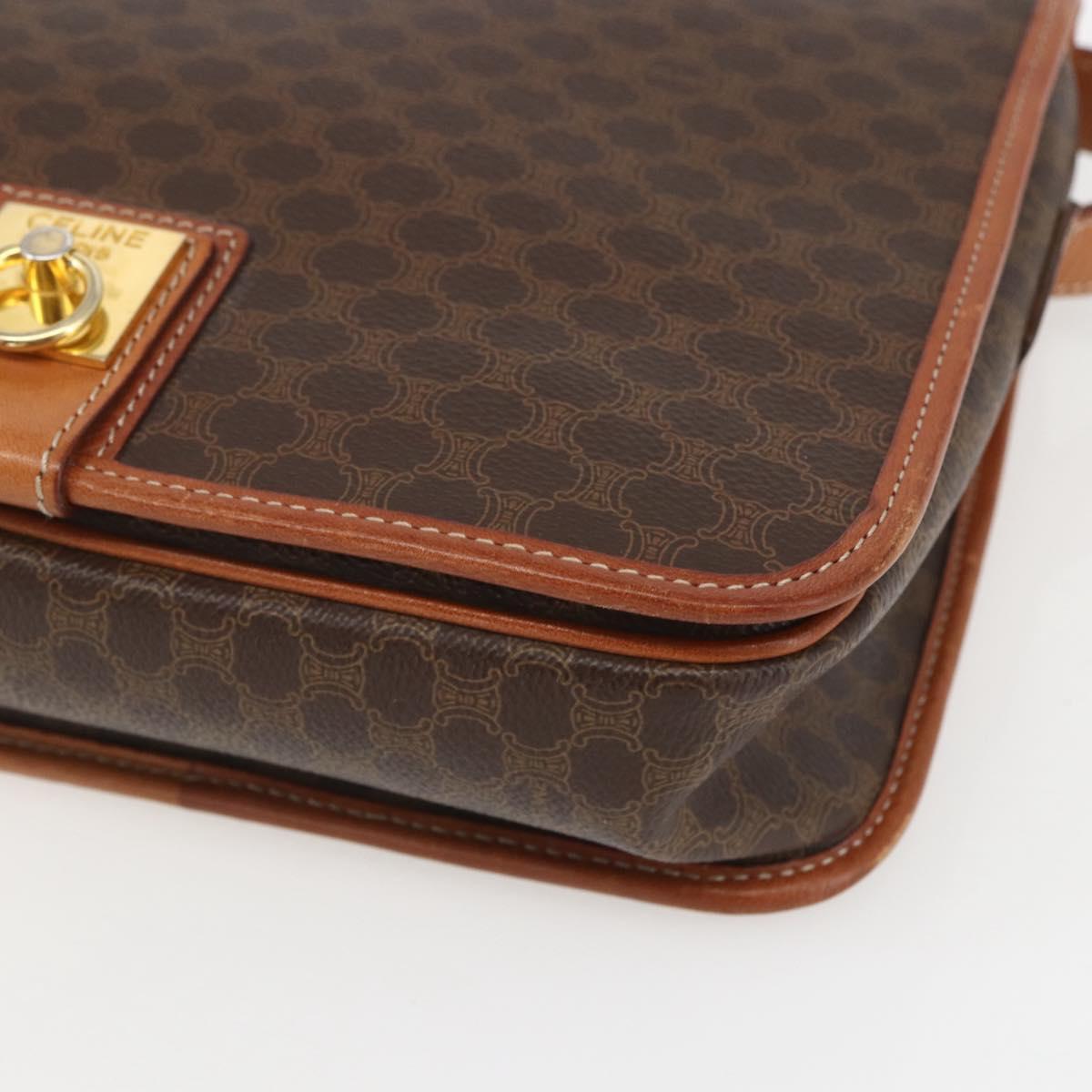 CELINE Macadam Canvas Shoulder Bag PVC Leather Brown Gold Auth 157767