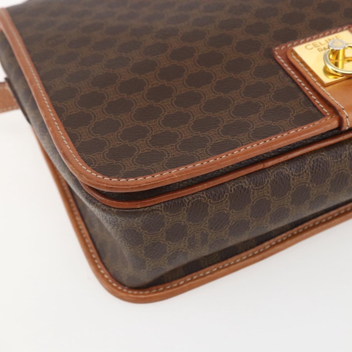 CELINE Macadam Canvas Shoulder Bag PVC Leather Brown Gold Auth 157767