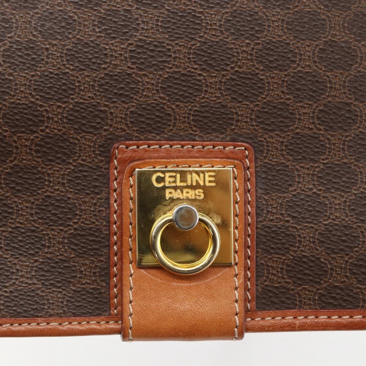 CELINE Macadam Canvas Shoulder Bag PVC Leather Brown Gold Auth 157767