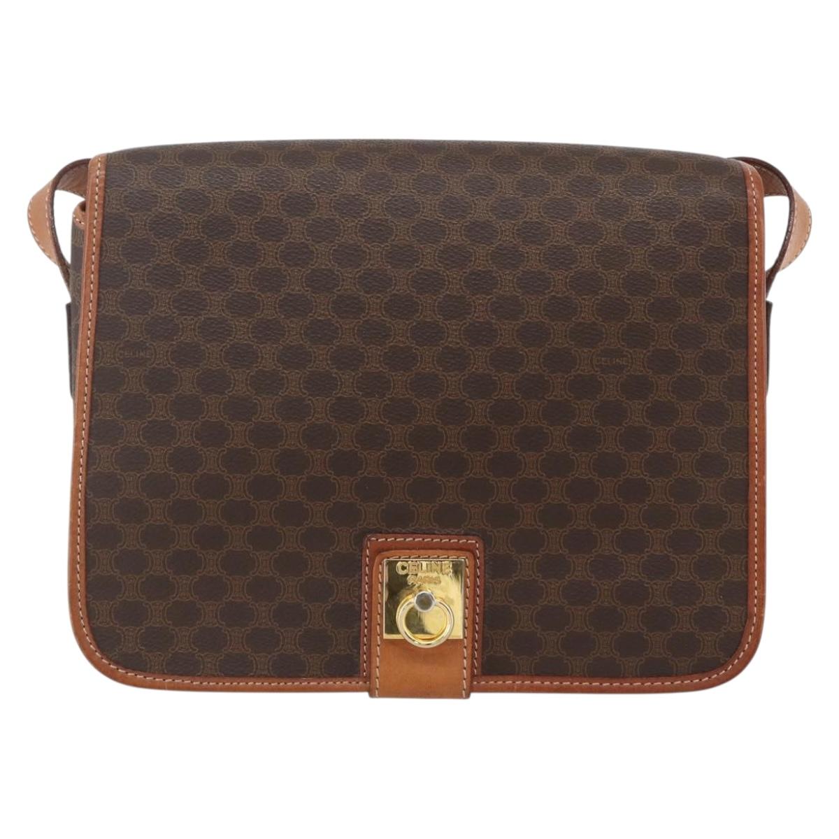 CELINE Macadam Canvas Shoulder Bag PVC Leather Brown Gold Auth 157767