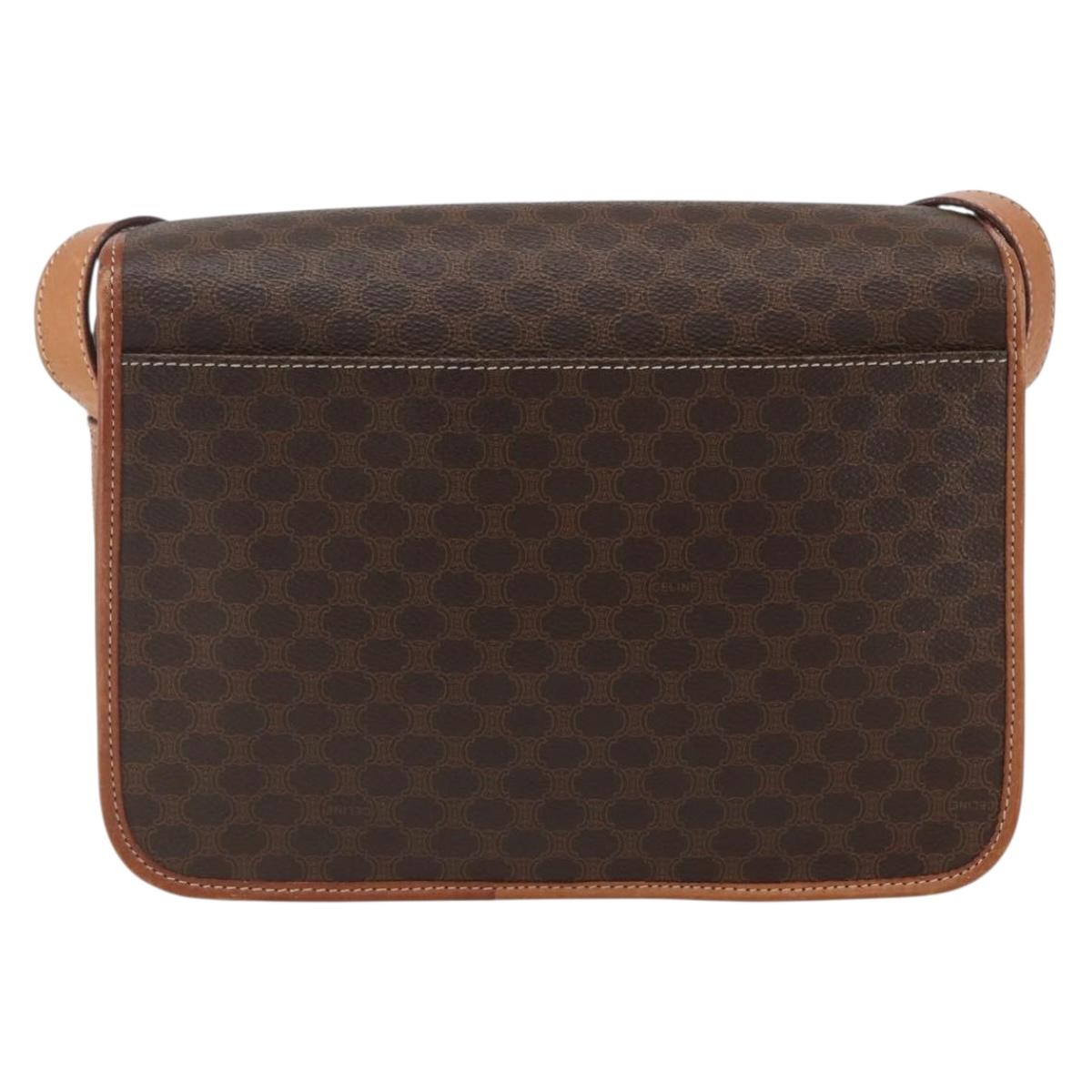 CELINE Macadam Canvas Shoulder Bag PVC Leather Brown Gold Auth 157767