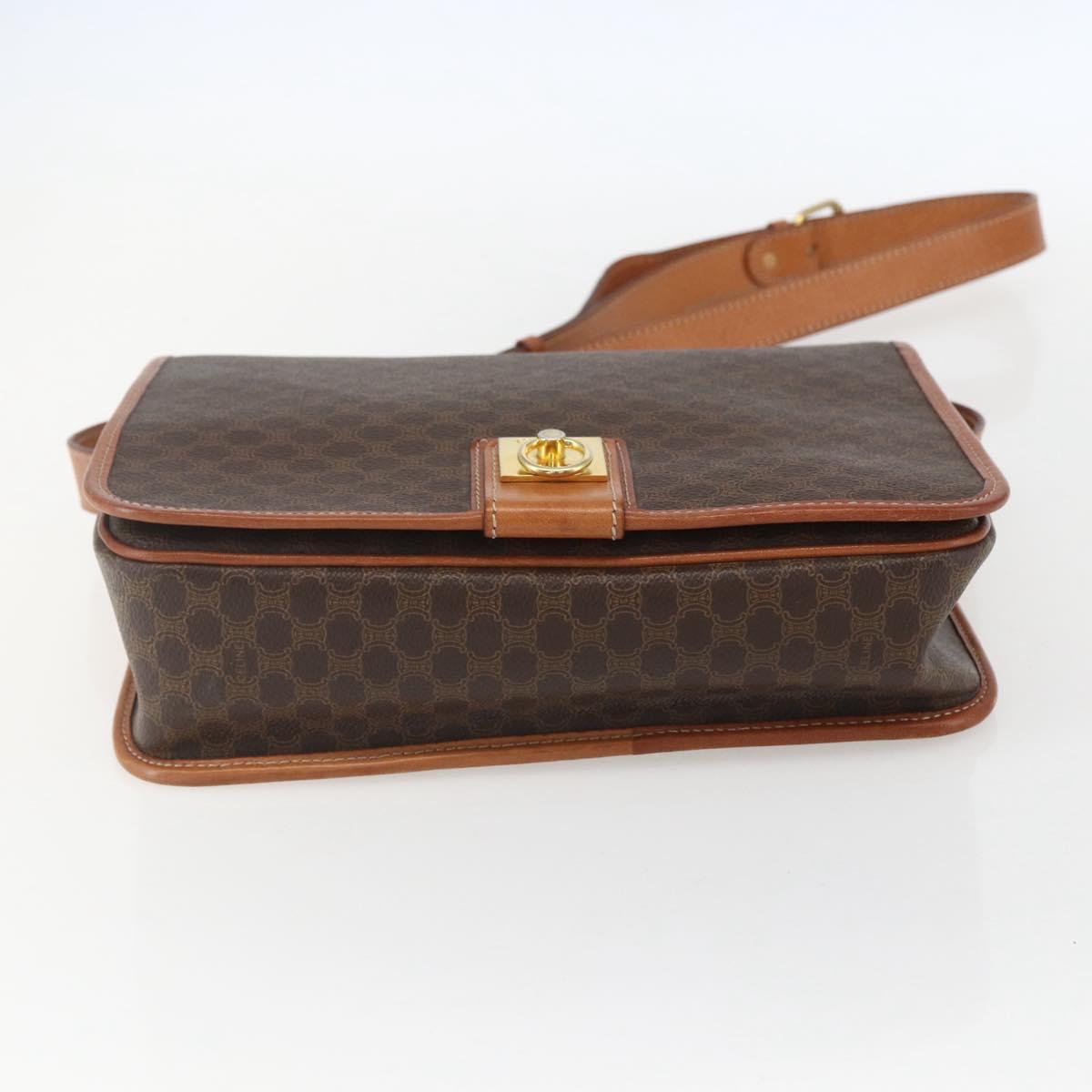 CELINE Macadam Canvas Shoulder Bag PVC Leather Brown Gold Auth 157767