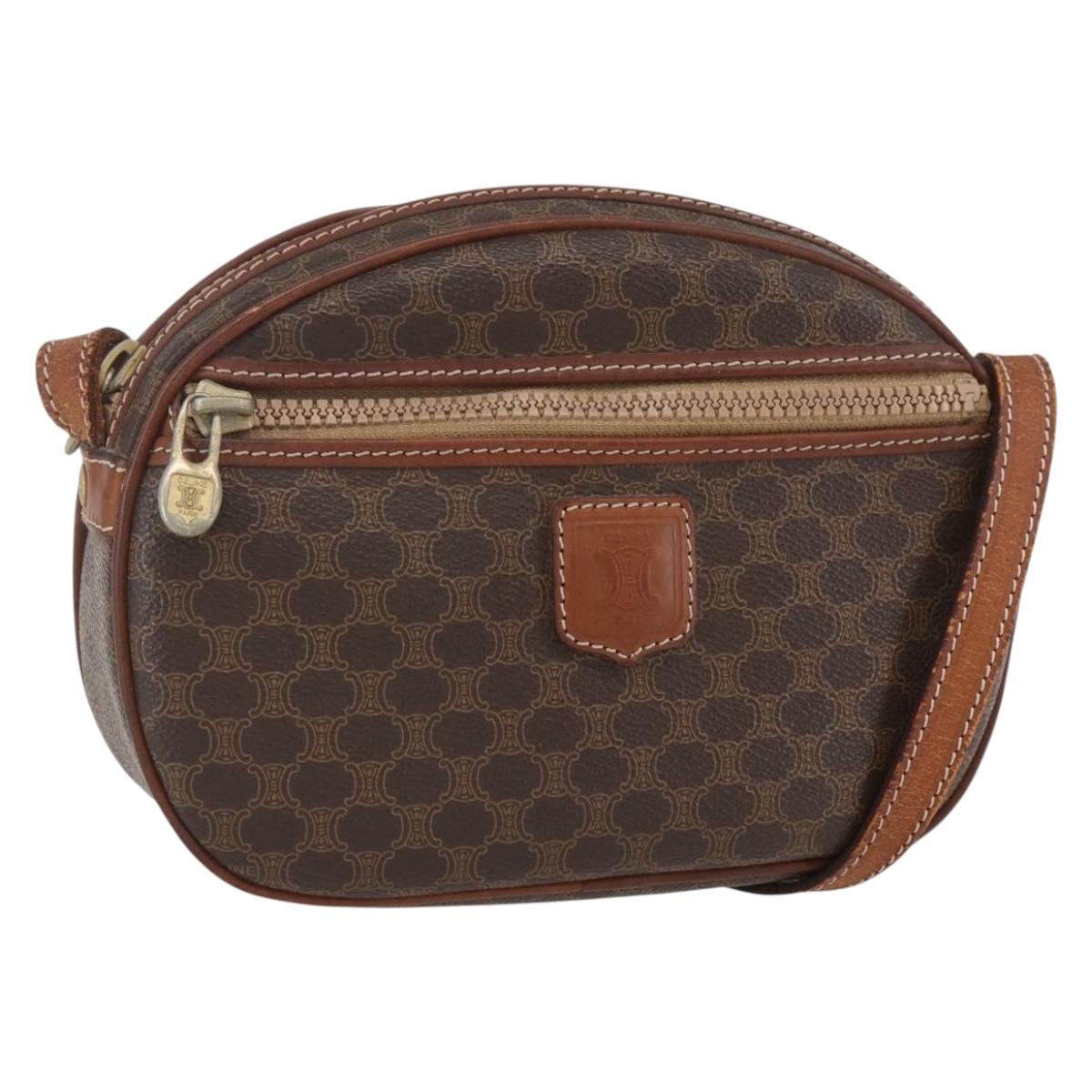 CELINE Macadam Canvas Shoulder Bag PVC Leather Brown Gold Auth 157768