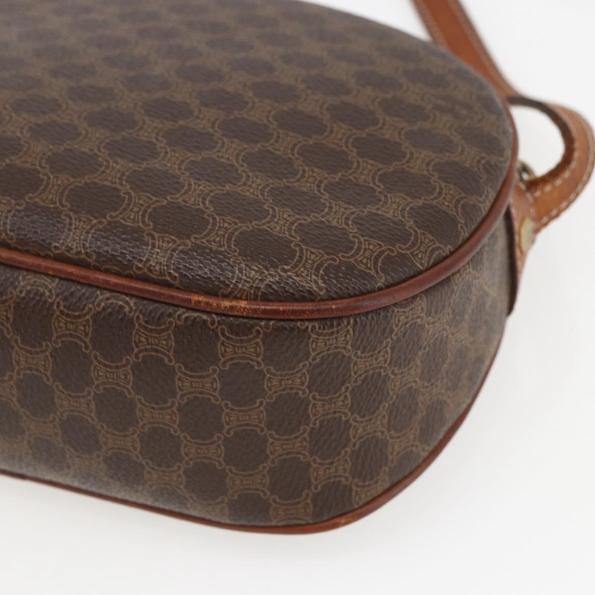 CELINE Macadam Canvas Shoulder Bag PVC Leather Brown Gold Auth 157768