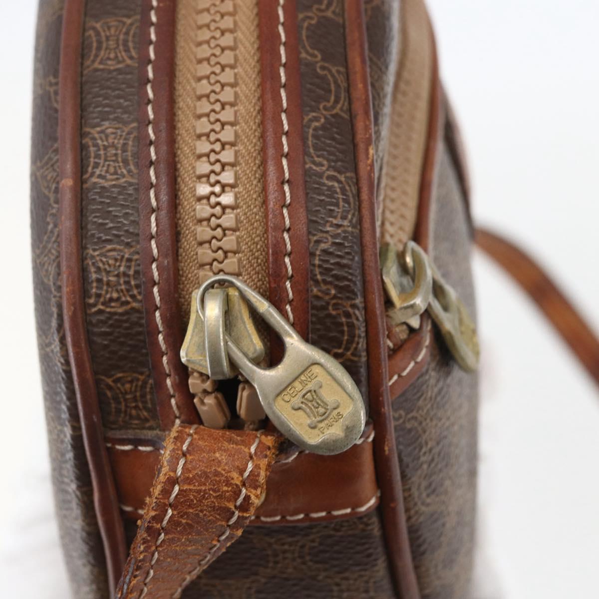 CELINE Macadam Canvas Shoulder Bag PVC Leather Brown Gold Auth 157768